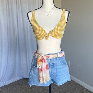 Vitamin A Gingham Bikini Top Mustard Yellow Marigold Gold Thread Size L/10